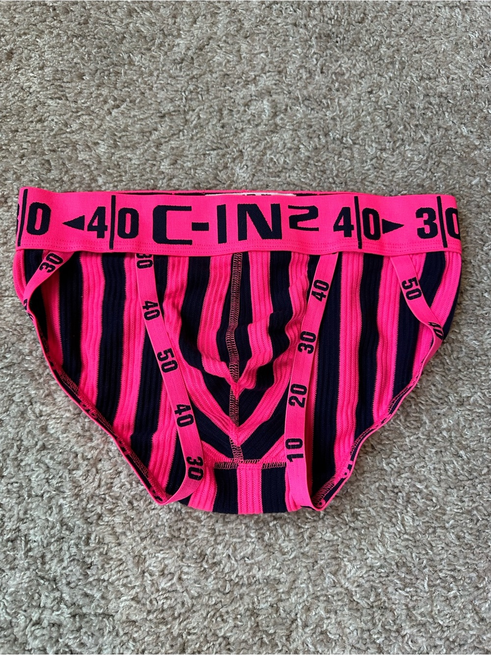 C-IN2 Pink & Black Striped Ribbed tanga Briefs